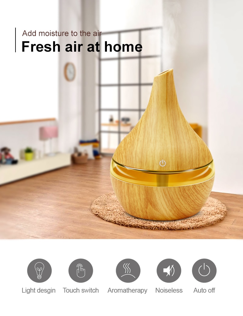 300ML USB Electric Aroma Air Diffuser Wood Ultrasonic Air Humidifier Essential Oil Aromatherapy Cool Mist Maker For Home