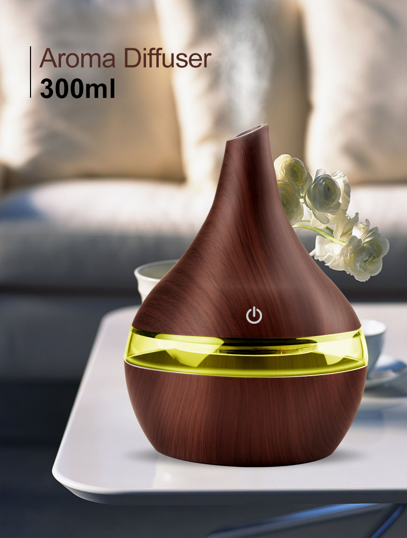 300ML USB Electric Aroma Air Diffuser Wood Ultrasonic Air Humidifier Essential Oil Aromatherapy Cool Mist Maker For Home