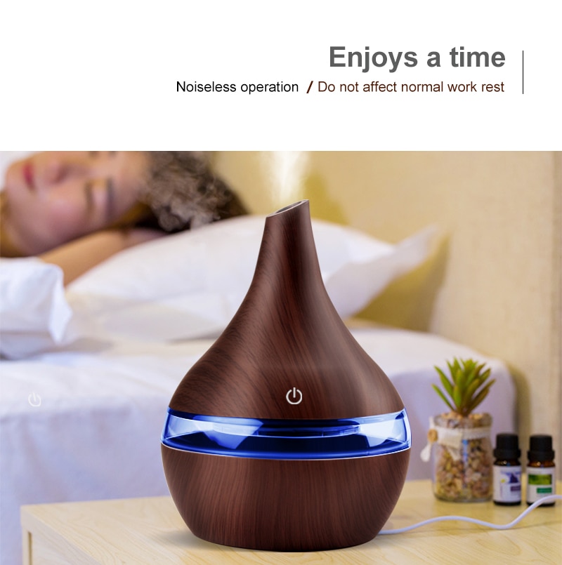 300ML USB Electric Aroma Air Diffuser Wood Ultrasonic Air Humidifier Essential Oil Aromatherapy Cool Mist Maker For Home