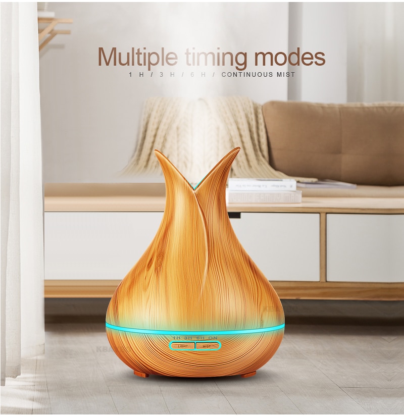 400 ml Ultrasonic Air Humidifier Aroma Essential Oil  Diffuser with Wood Grain 7 Color Changing LED Lights for Office Home