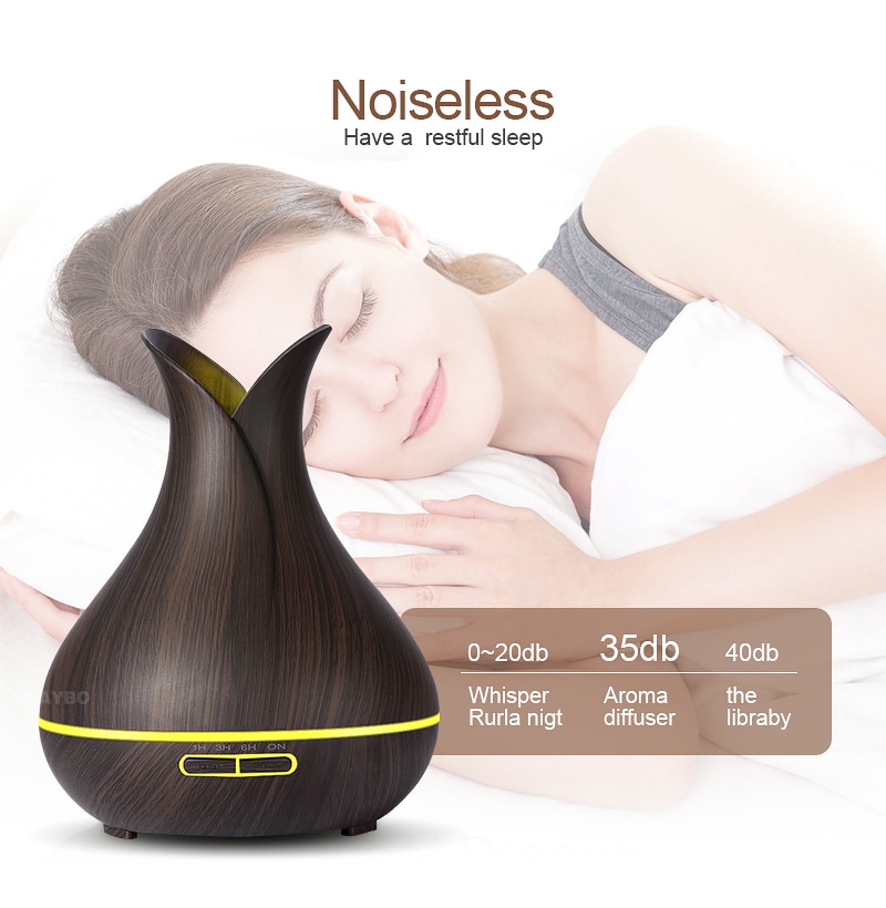 400 ml Ultrasonic Air Humidifier Aroma Essential Oil  Diffuser with Wood Grain 7 Color Changing LED Lights for Office Home