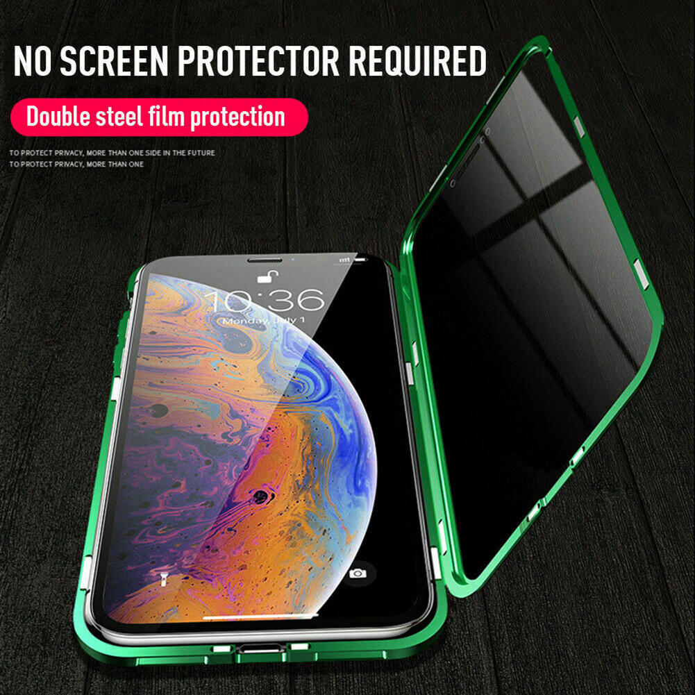 Magnetic Privacy Tempered Glass Magnet Metal Phone Case 360 Full Body Protective Cover For Iphone XS MAX X XR 8 7 Plus