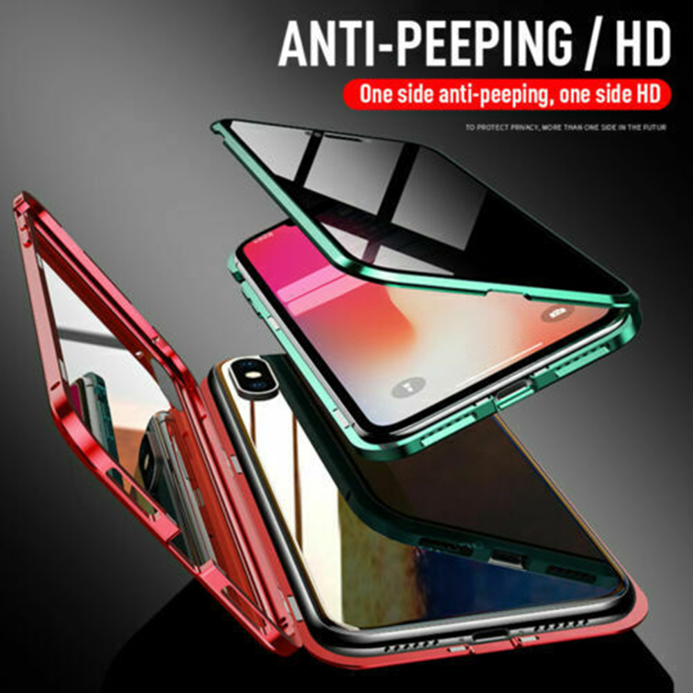 Magnetic Privacy Tempered Glass Magnet Metal Phone Case 360 Full Body Protective Cover For Iphone XS MAX X XR 8 7 Plus
