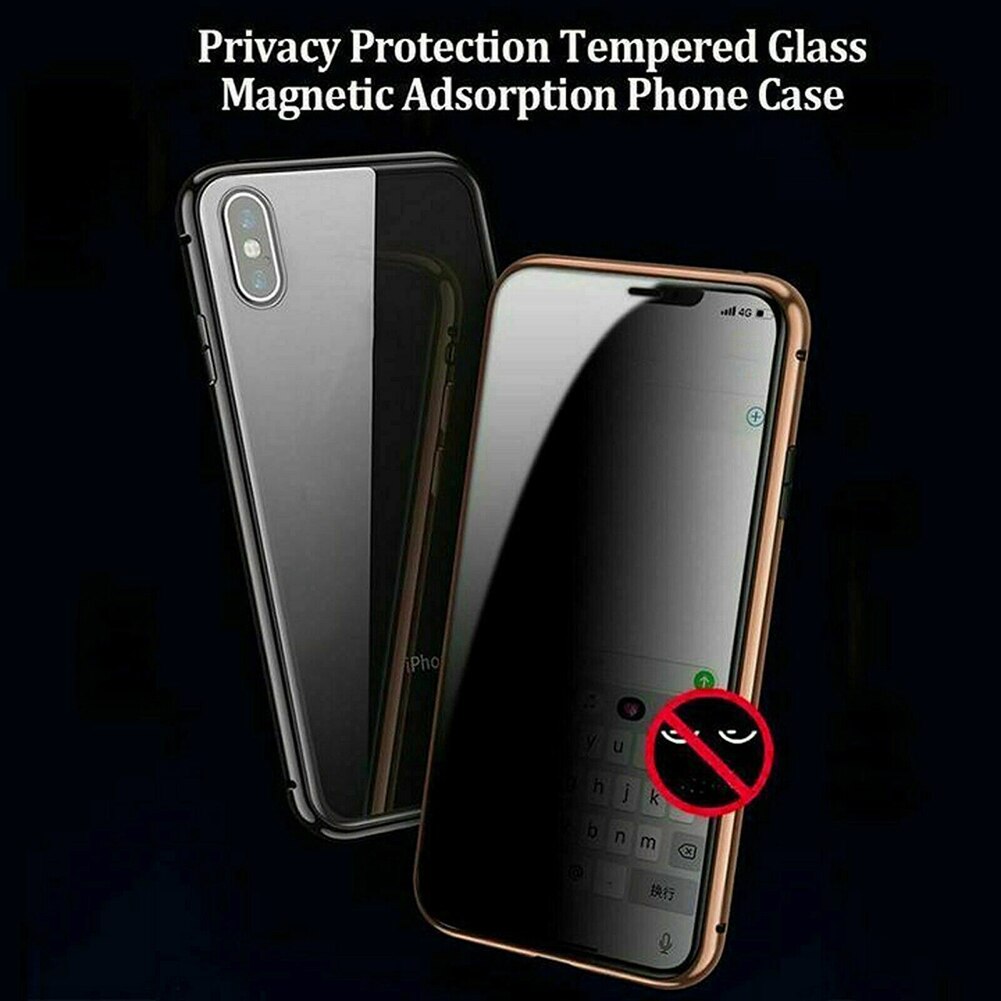 Magnetic Privacy Tempered Glass Magnet Metal Phone Case 360 Full Body Protective Cover For Iphone XS MAX X XR 8 7 Plus