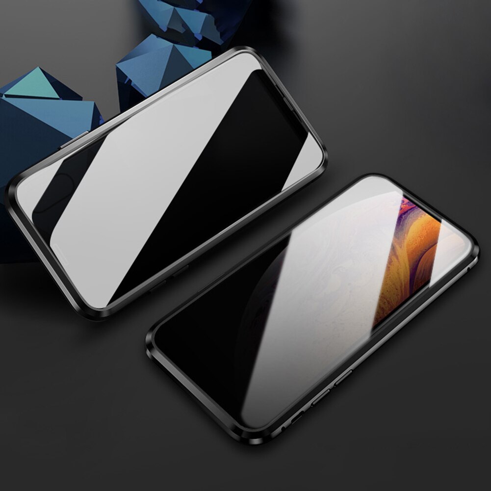 Magnetic Privacy Tempered Glass Magnet Metal Phone Case 360 Full Body Protective Cover For Iphone XS MAX X XR 8 7 Plus