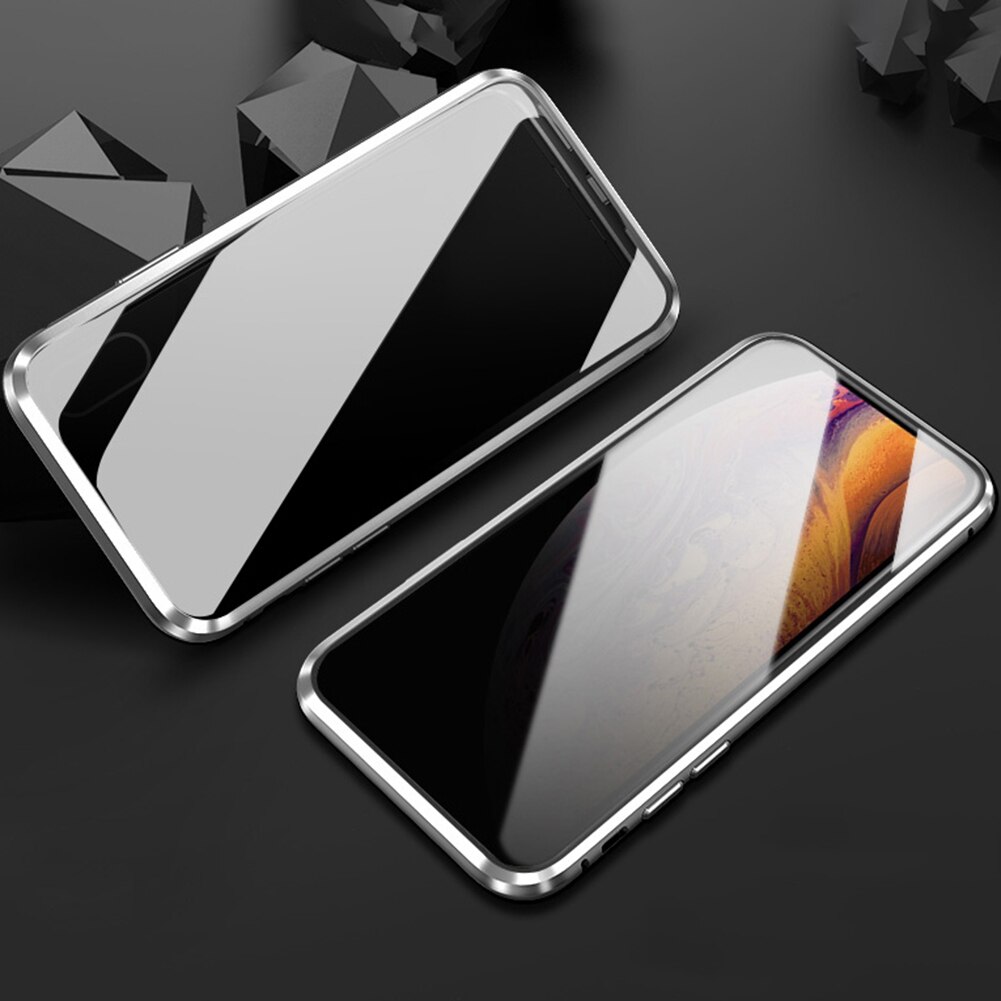 Magnetic Privacy Tempered Glass Magnet Metal Phone Case 360 Full Body Protective Cover For Iphone XS MAX X XR 8 7 Plus